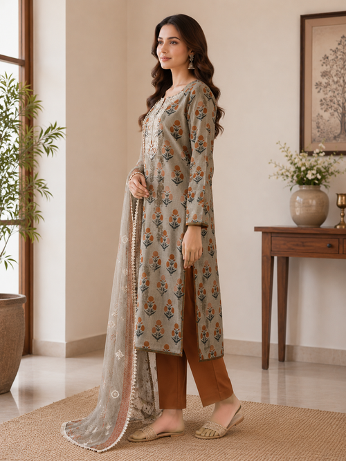 Autumn Bloom Printed Cotton Suit Set