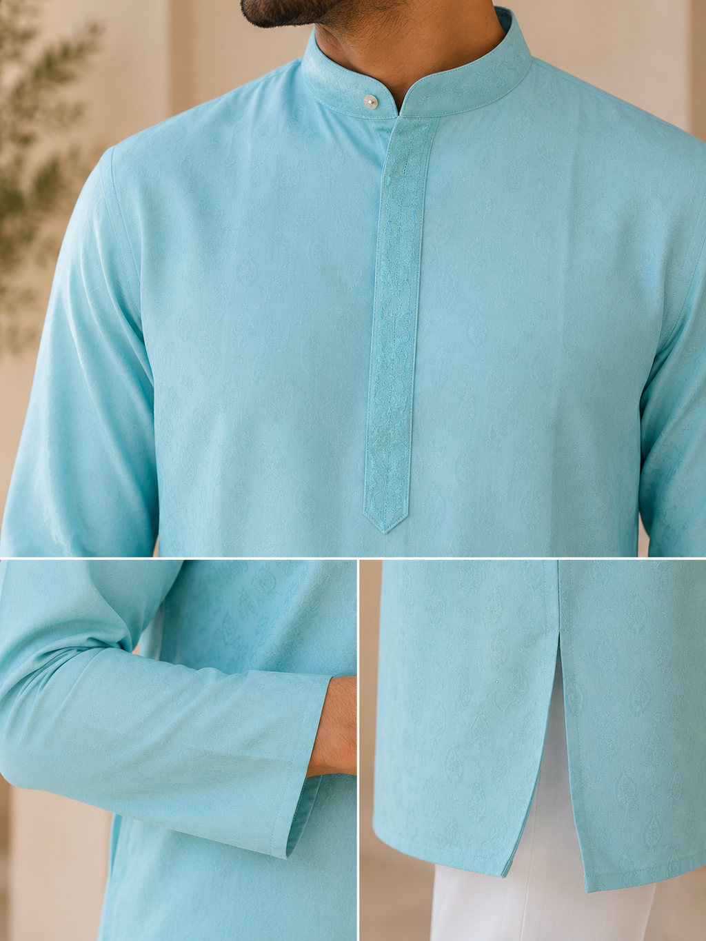 Sky Blue Jacquard Men’s Kurta