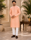Gulbahar Peach Embroidered Kurta Set