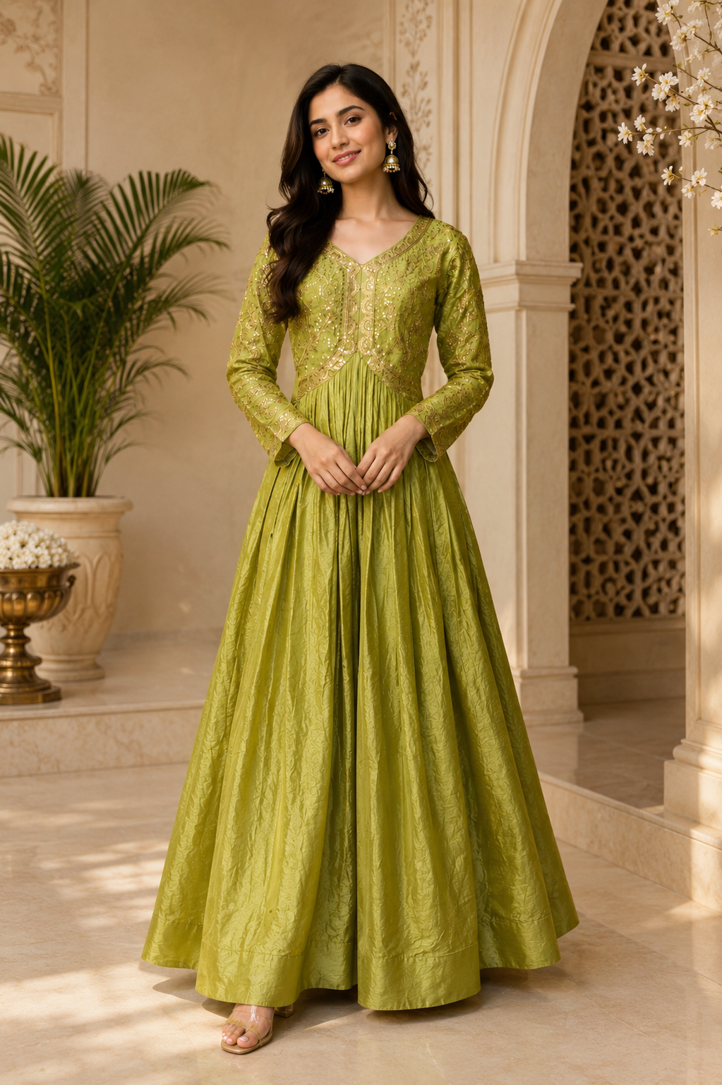 Meher Anarkali in Soft Olive