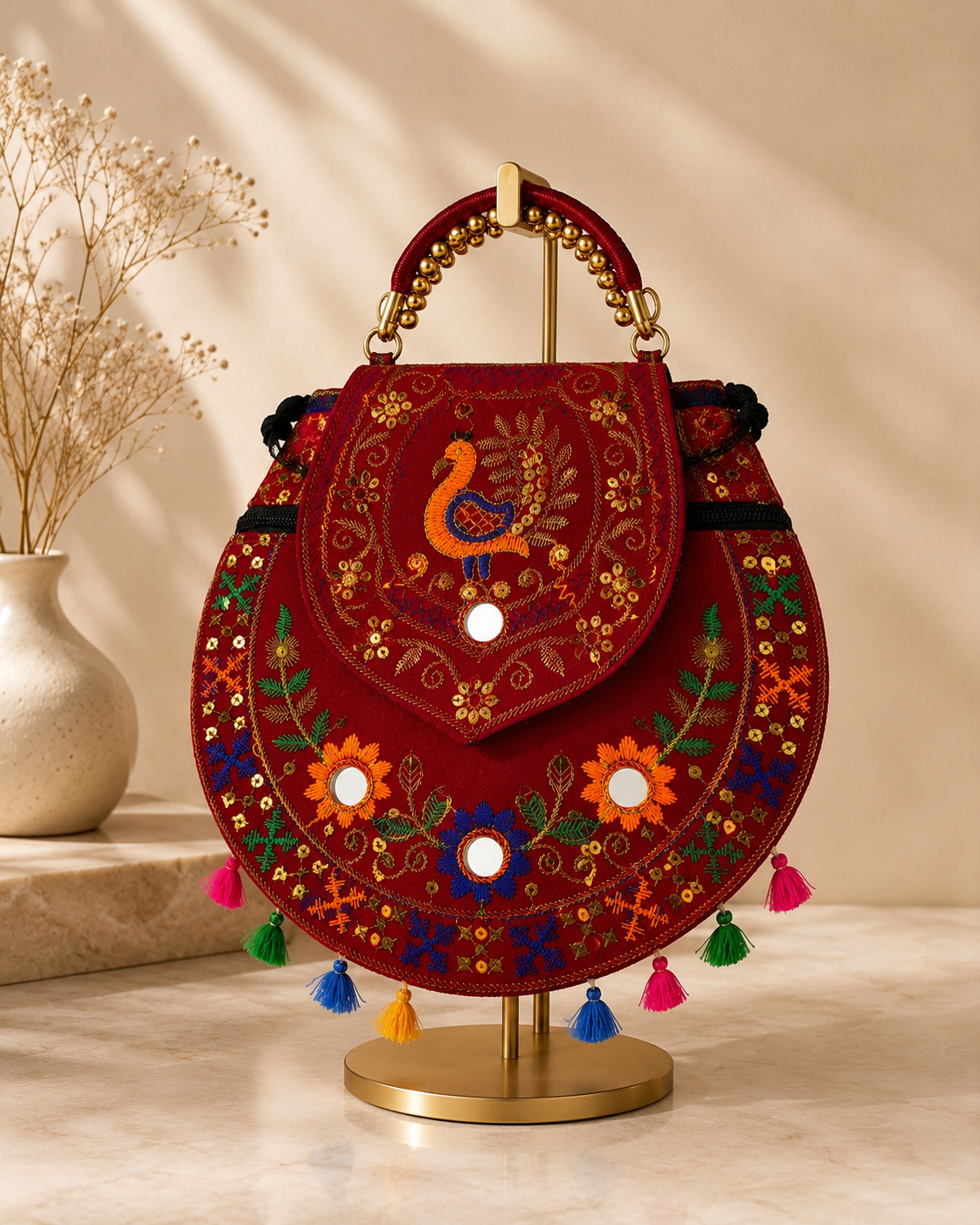 Royal Peacock Embroidered Handbag