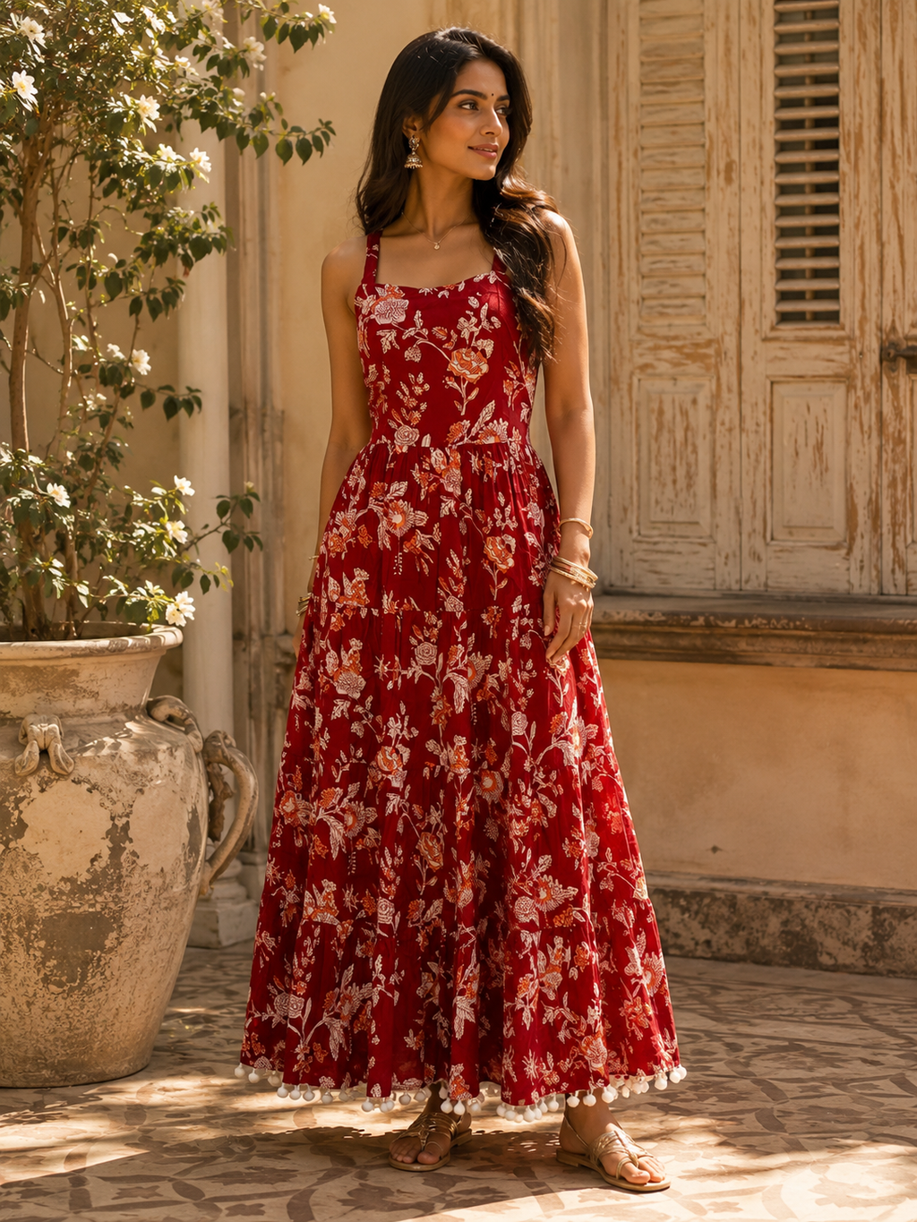 Scarlet Blossom Maxi dress
