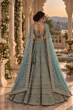 Celestial Teal Embroidered Bridal Lehenga Set