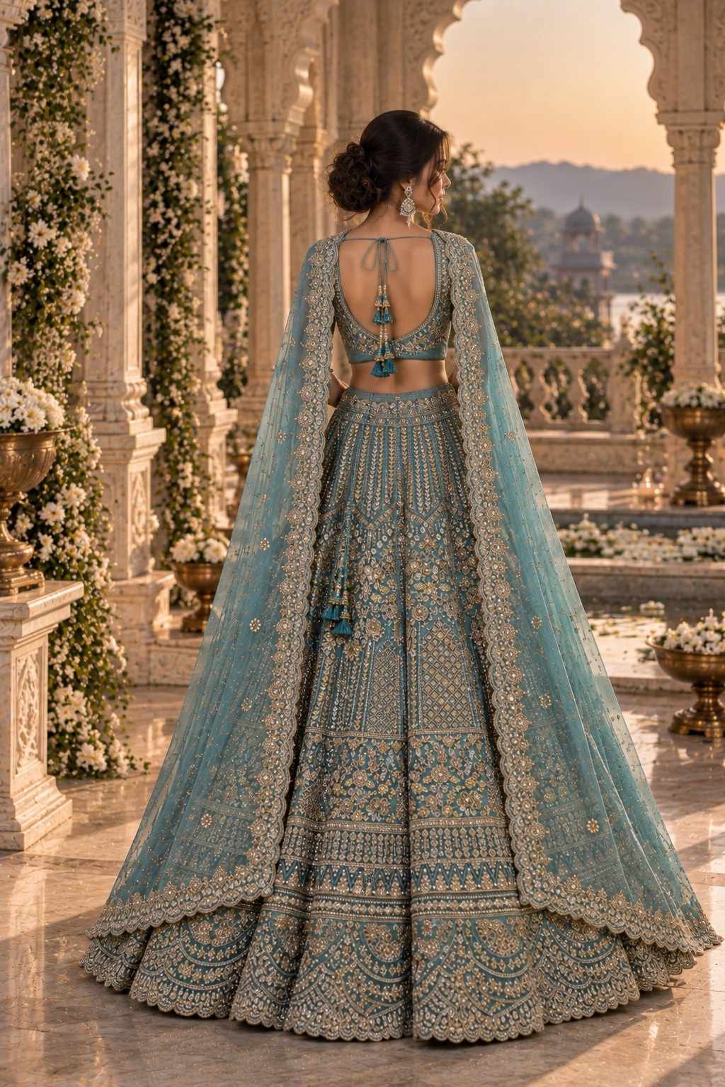 Celestial Teal Embroidered Bridal Lehenga Set