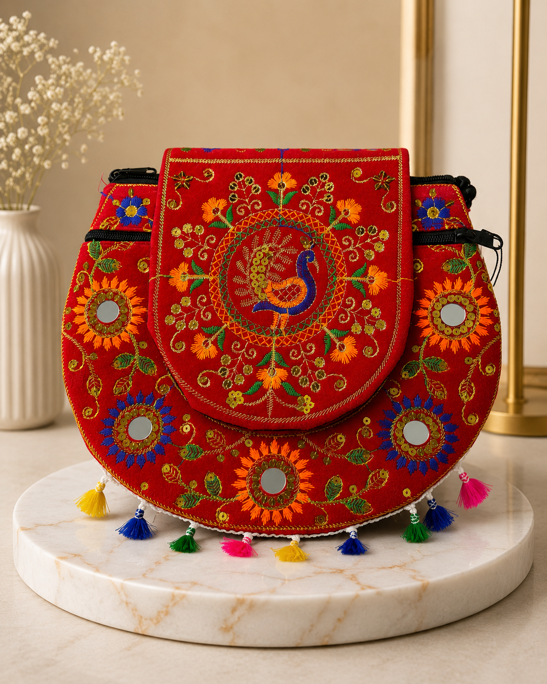 Royal Peacock Embroidered Handbag