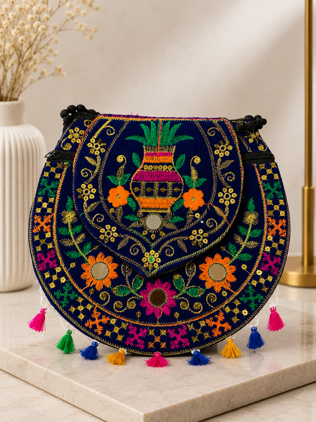 Royal Peacock Embroidered Handbag