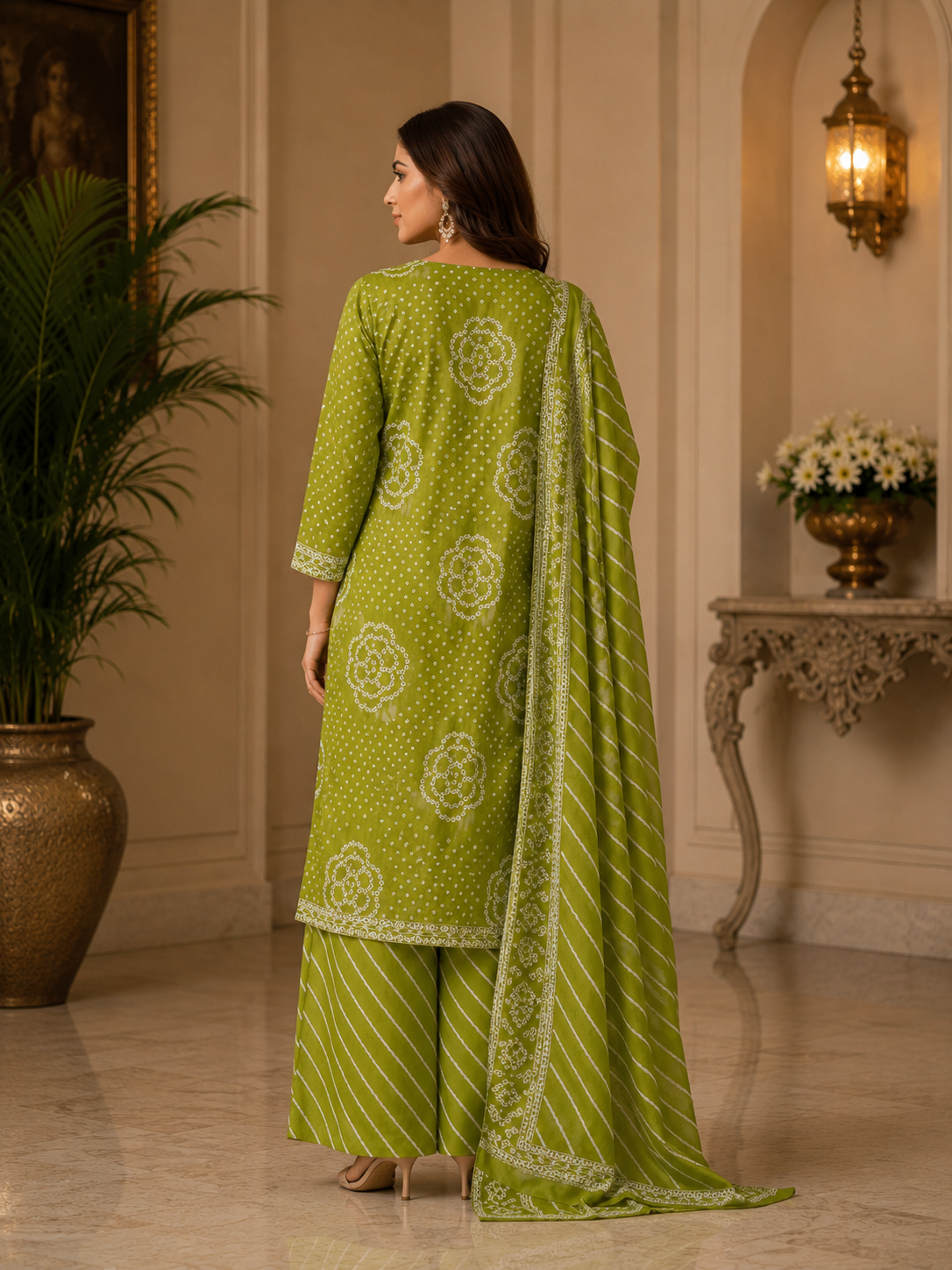 Olive Bloom Bandhani Suit Set