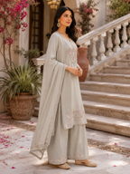 Sage Blossom Embroidered Palazzo Set