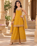 Golden Mustard Girls’ Embroidered Palazzo Set