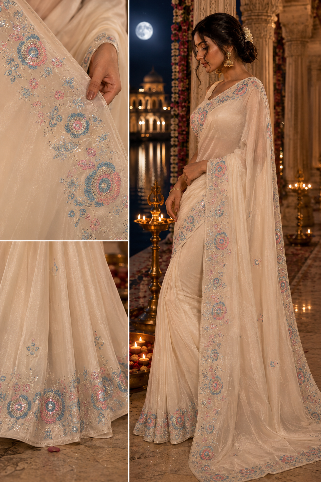 Ivory Blossom Saree