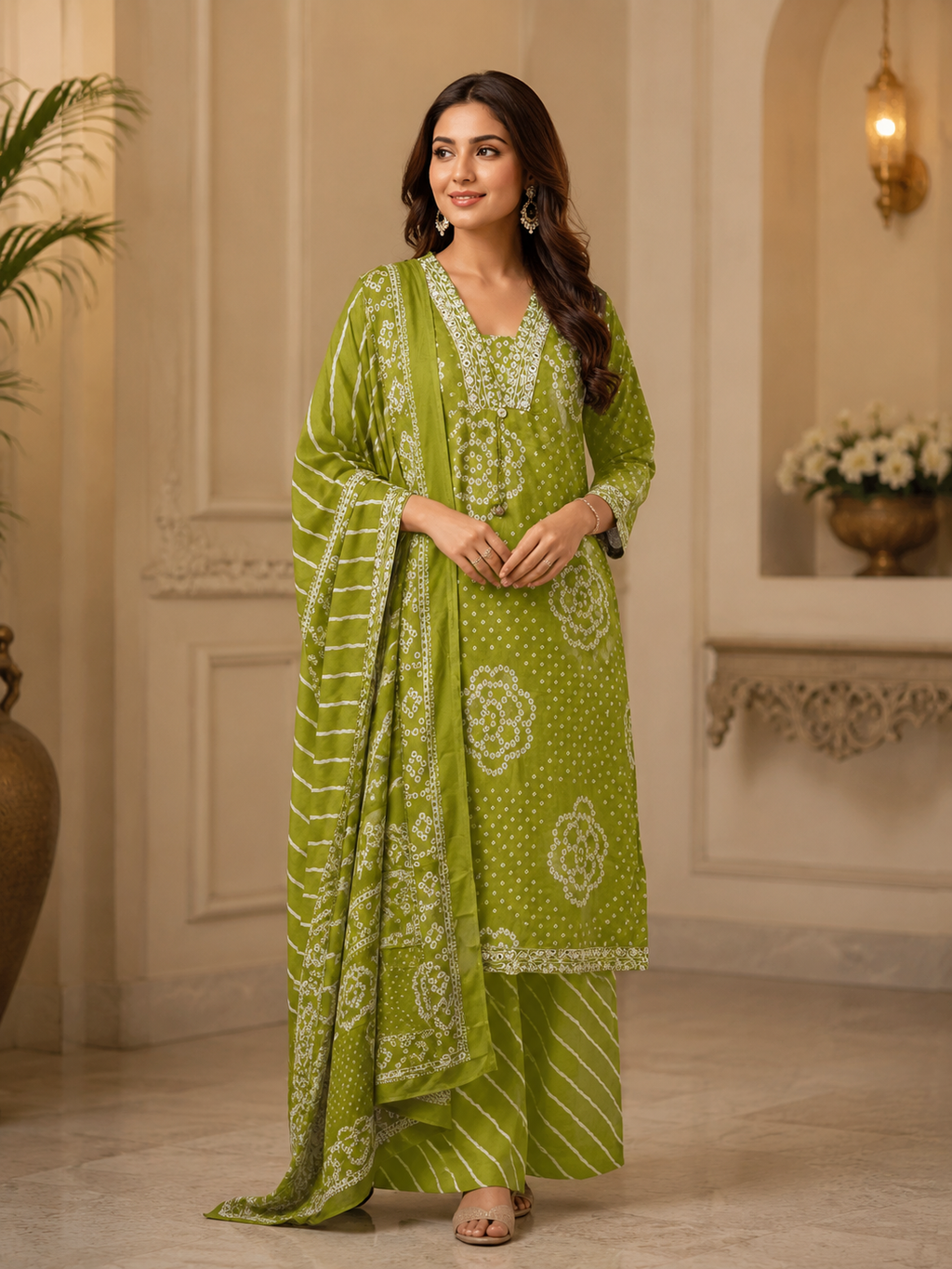 Olive Bloom Bandhani Suit Set