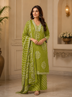 Olive Bloom Bandhani Suit Set