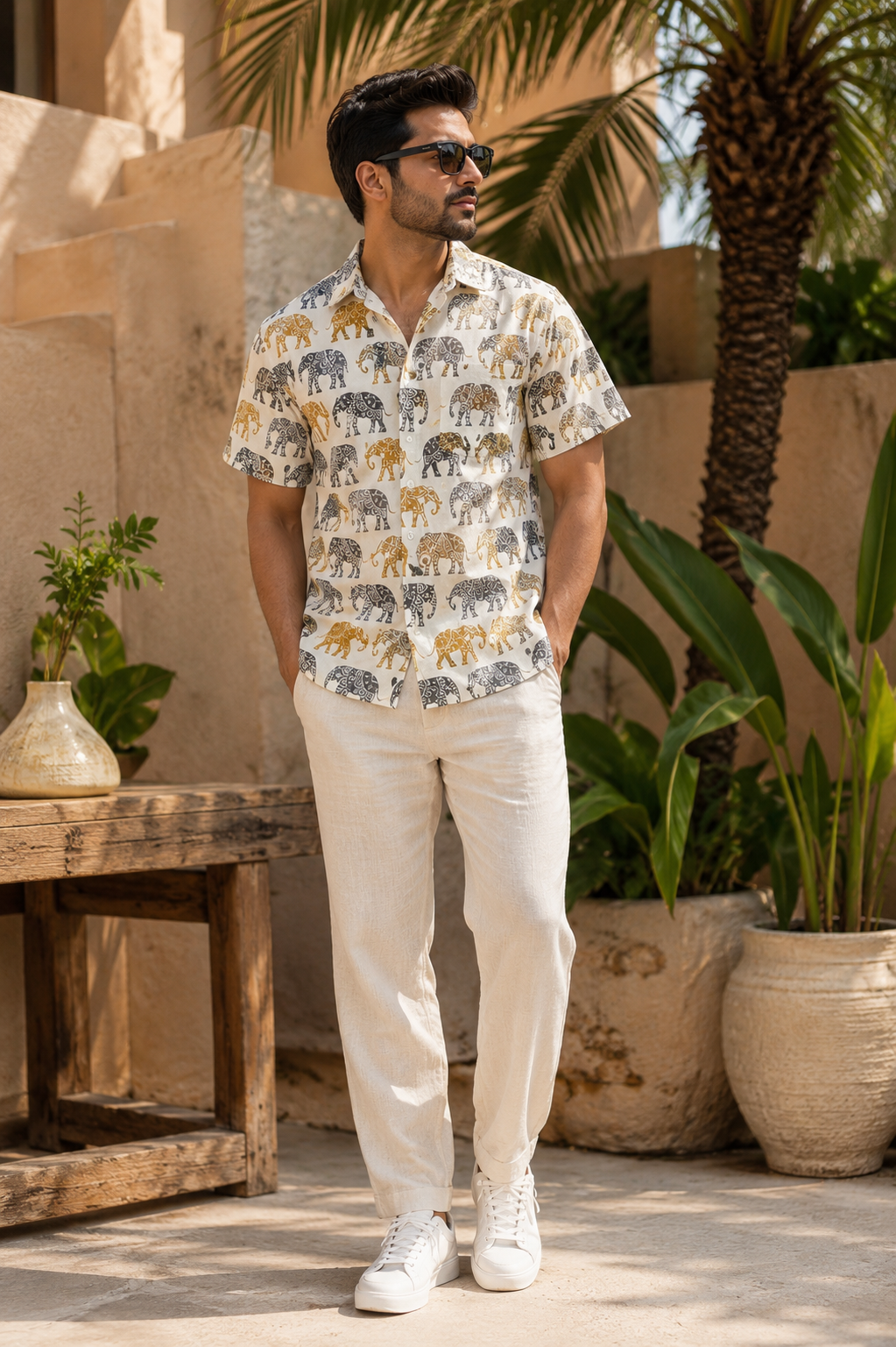 Ivory Elephant Print Shirt