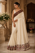 Timeless Elegance in an Ivory Embroidered Saree