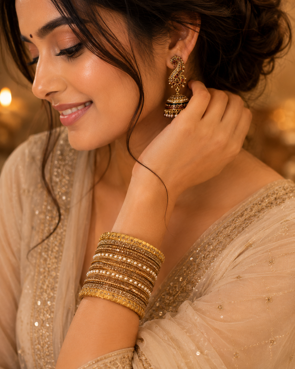 Golden Radiance Pearl & Crystal Chudi Set