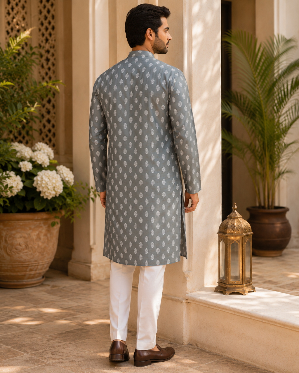 Silver Sage Jacquard Kurta Set