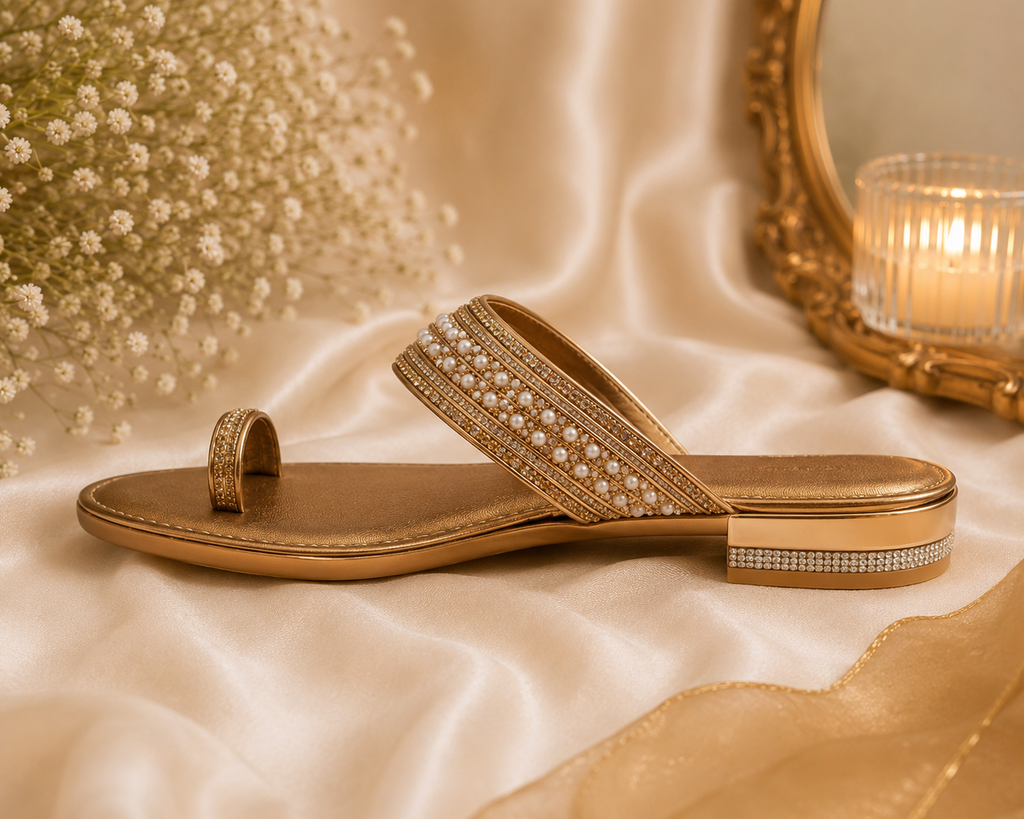 Golden Pearl Luxe Toe-Ring Sandals
