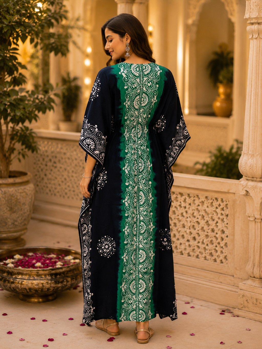 Emerald Batik Kaftan Dress