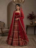 Royal Red Embroidered Bridal Lehenga Set with Two Dupattas