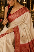 Ivory Heritage Saree with crimson Banarasi Border