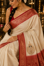 Ivory Heritage Saree with crimson Banarasi Border