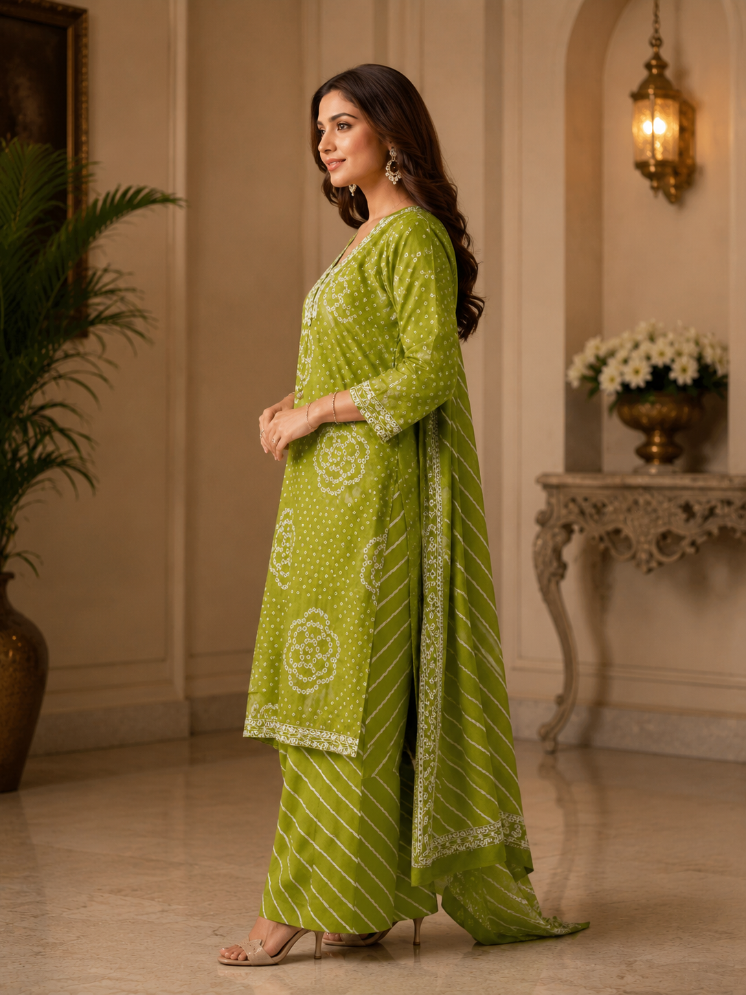 Olive Bloom Bandhani Suit Set