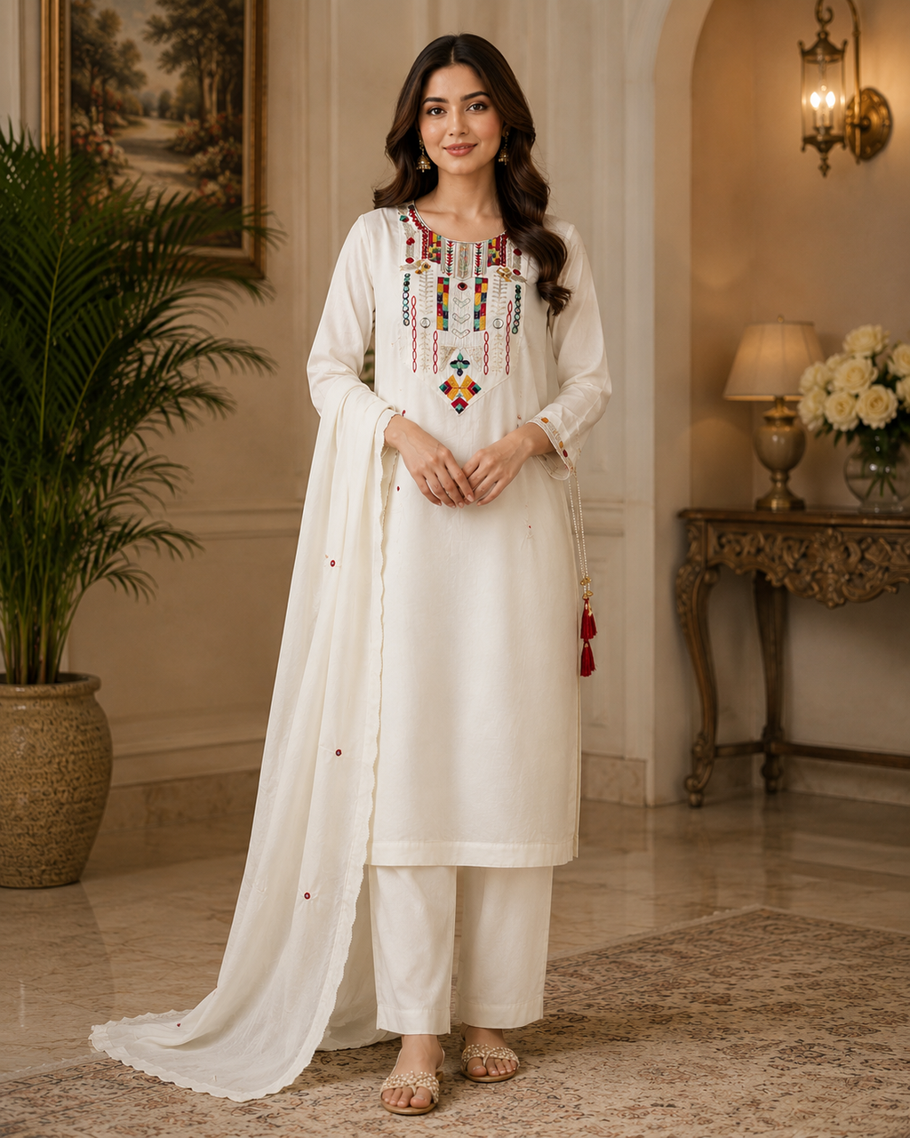 Ivory Heritage Embroidered Cotton Suit Set