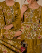 Mustard Bloom Embroidered Kurta Set