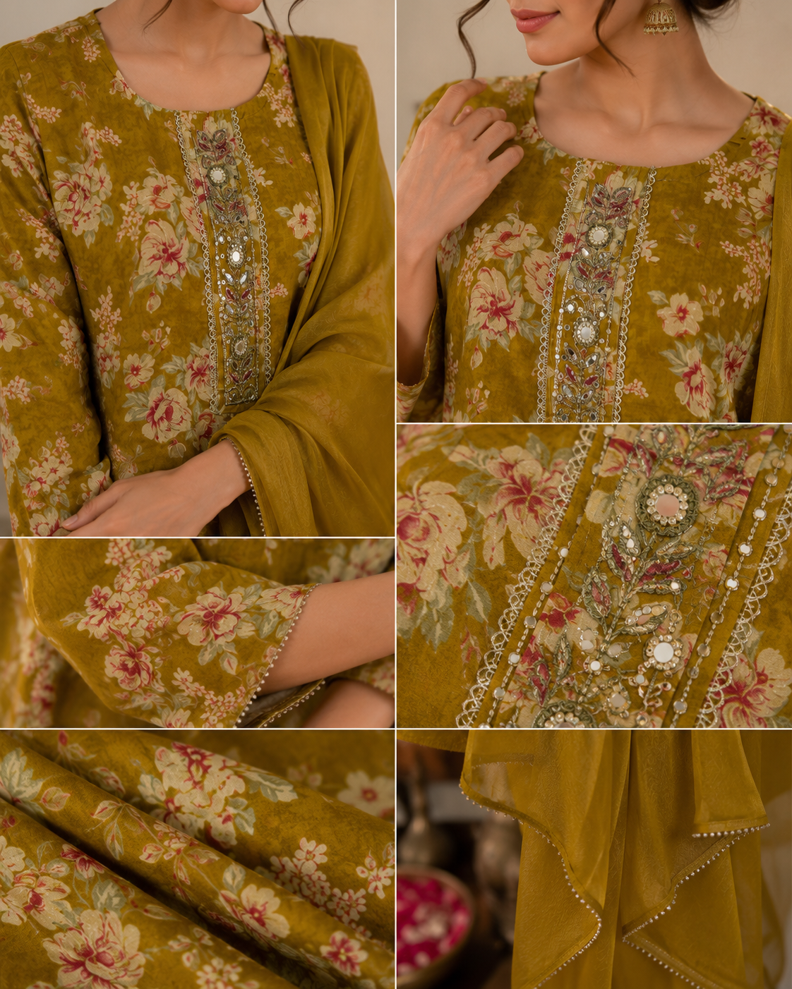 Mustard Bloom Embroidered Kurta Set