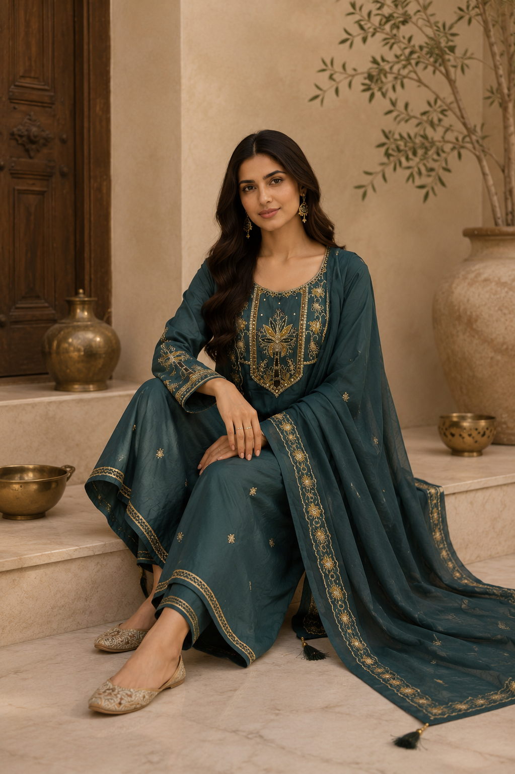 Emerald Noor Handcrafted Embroidered Suit Set