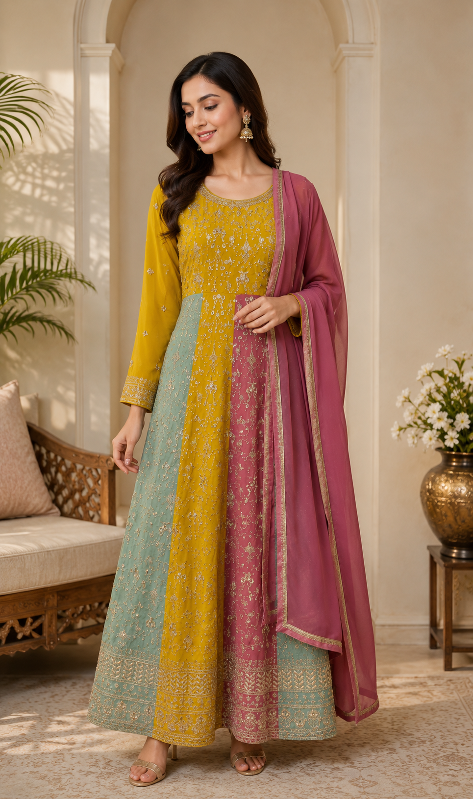 Aarohi Colorblock Embroidered Anarkali Set