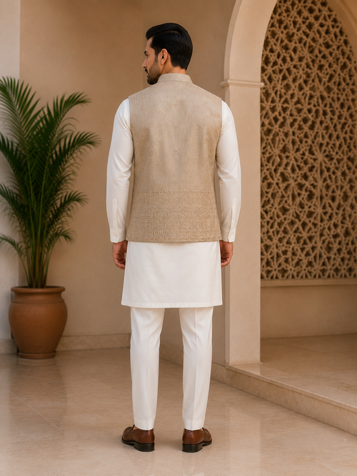 Champagne Heritage Embroidered Nehru Jacket