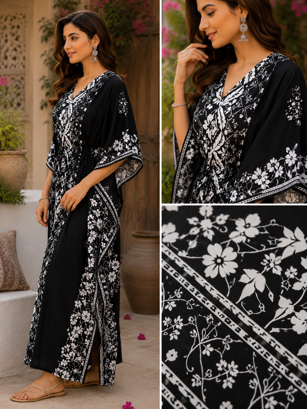 Midnight Blossom Indian Kaftan