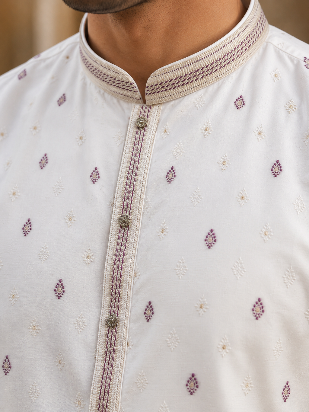 Ivory Orchid Embroidered Kurta