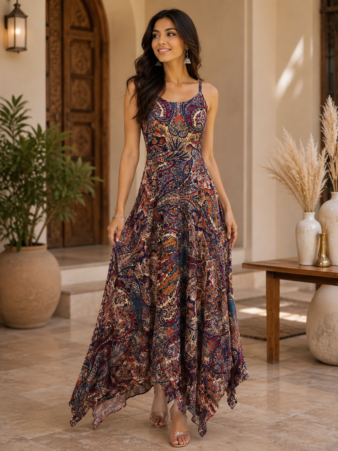 Paisley Tie-Back Maxi Dress