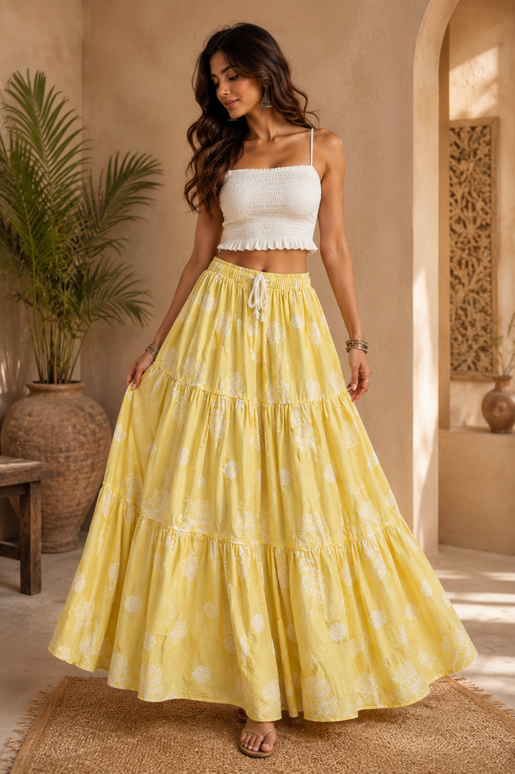 Sunlit Jasmine Tiered Skirt