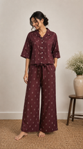 Burgundy Printed Kurti and Palazzo Suit Set