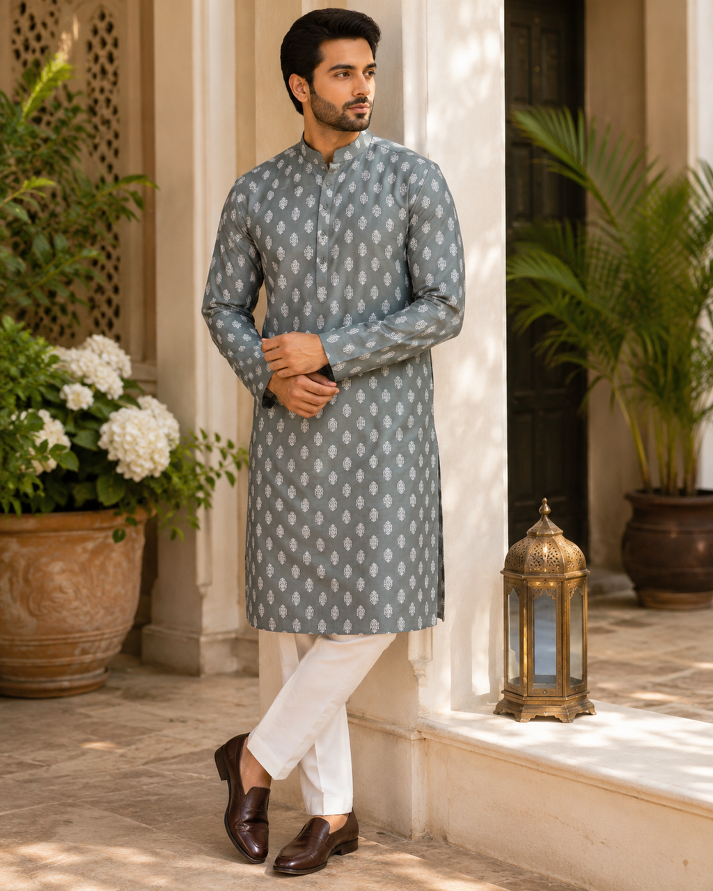 Silver Sage Jacquard Kurta Set