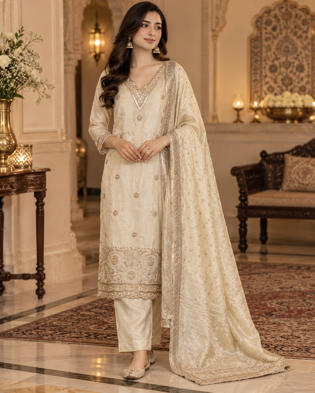 Ivory Grace Embroidered Three-Piece Suit