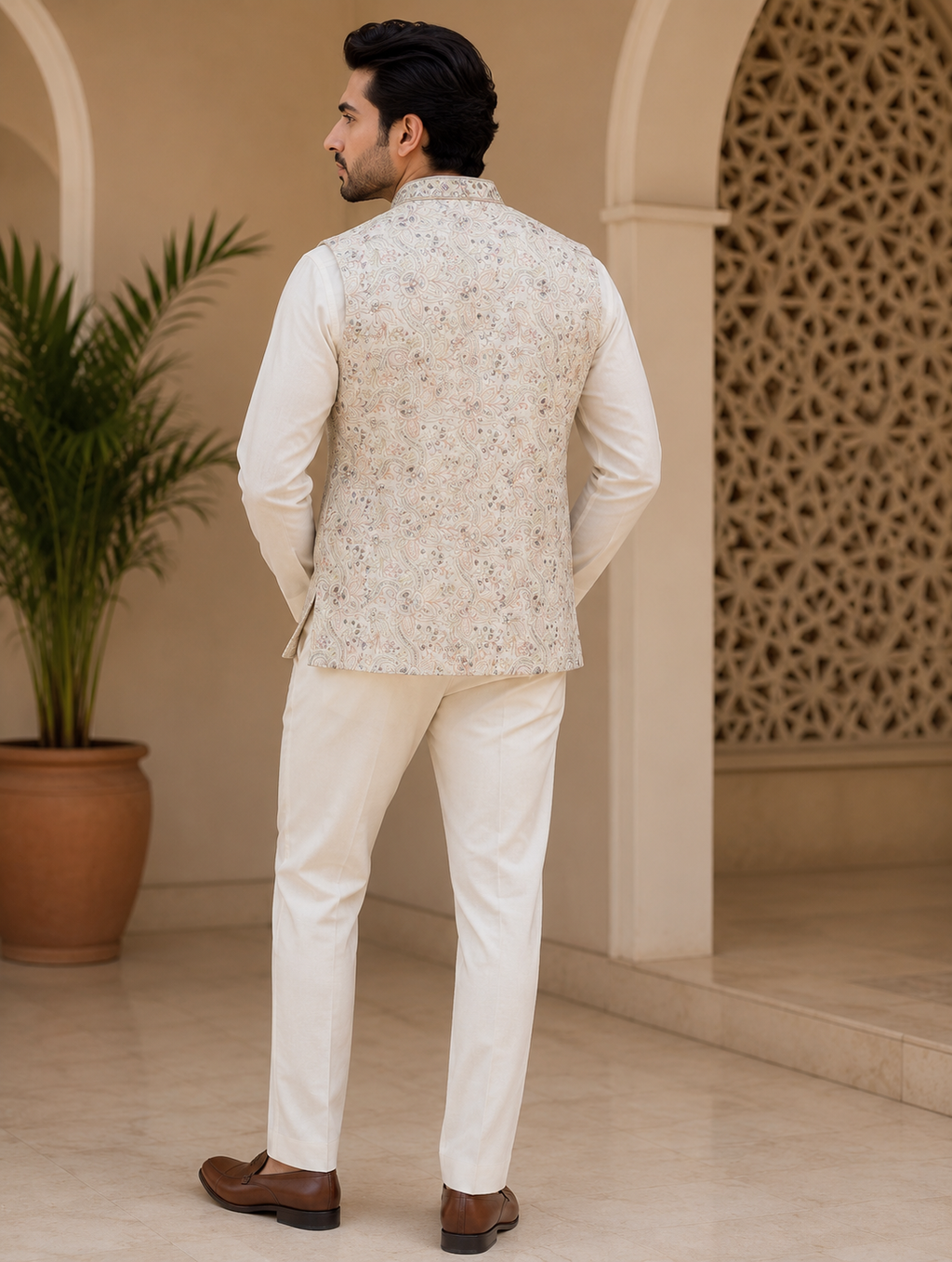 Ivory Heritage Embroided Nehru Jacket