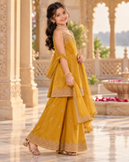Golden Mustard Girls’ Embroidered Palazzo Set