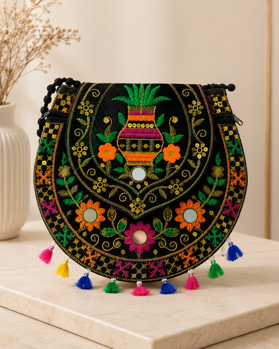 Royal Peacock Embroidered Handbag