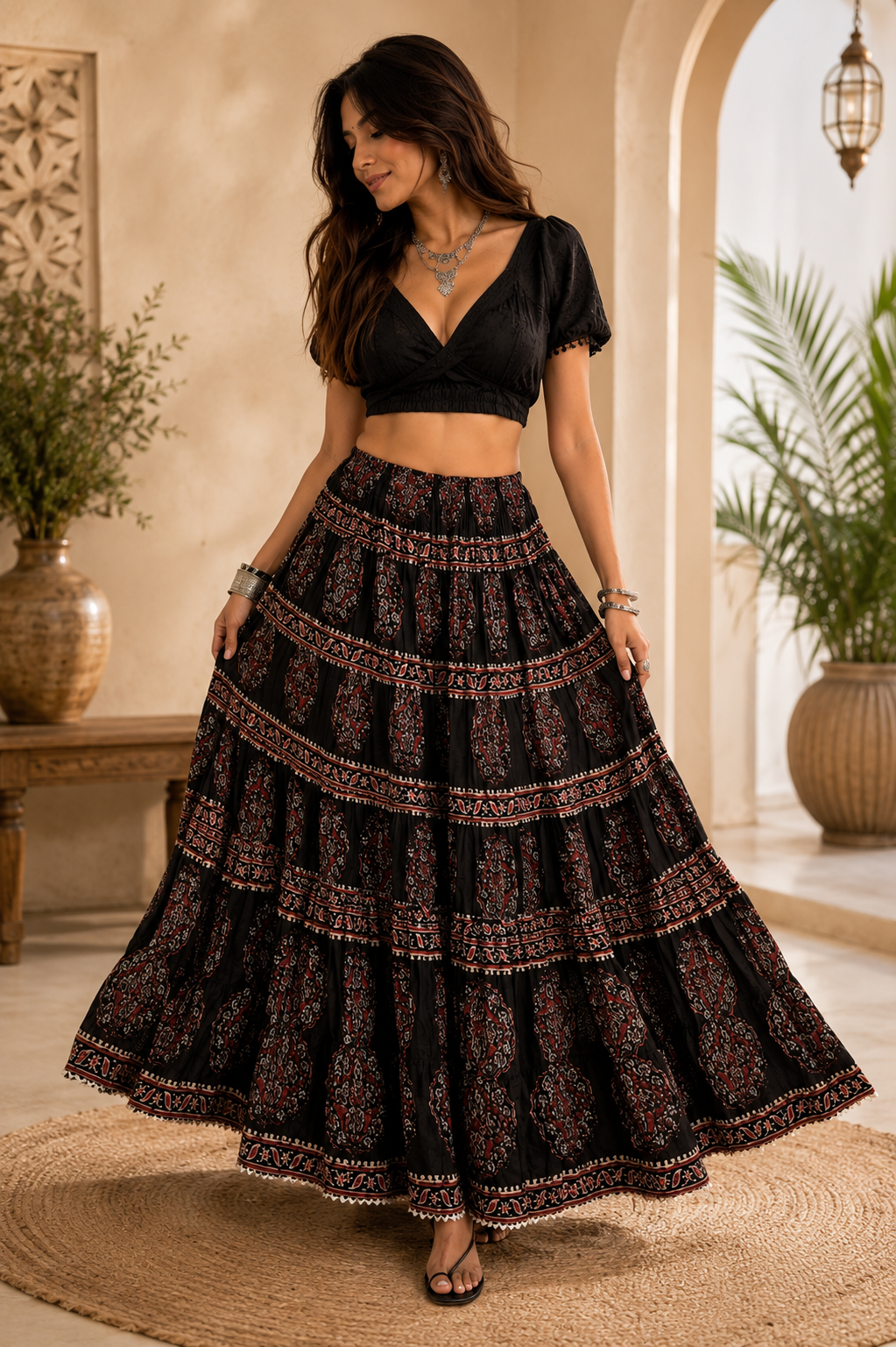 Rani Noir Heritage Tiered Skirt