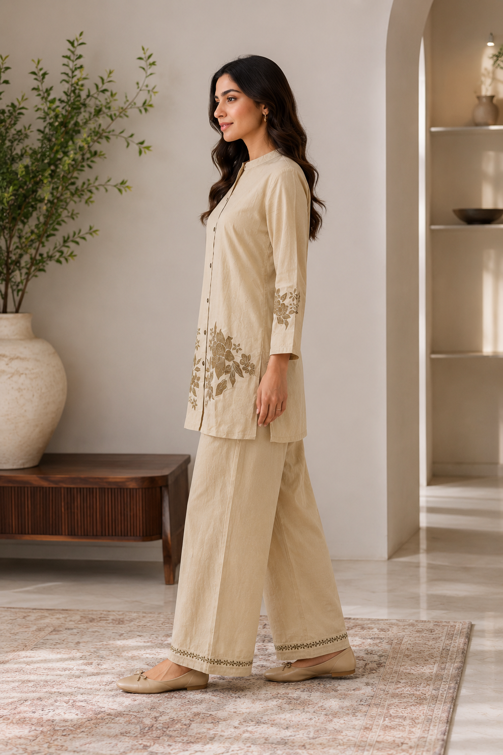 Sandstone Bloom Embroidered Set