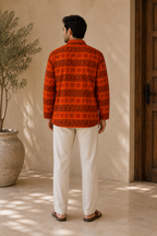 Saffron Spiritual Print Cotton Kurta for Men