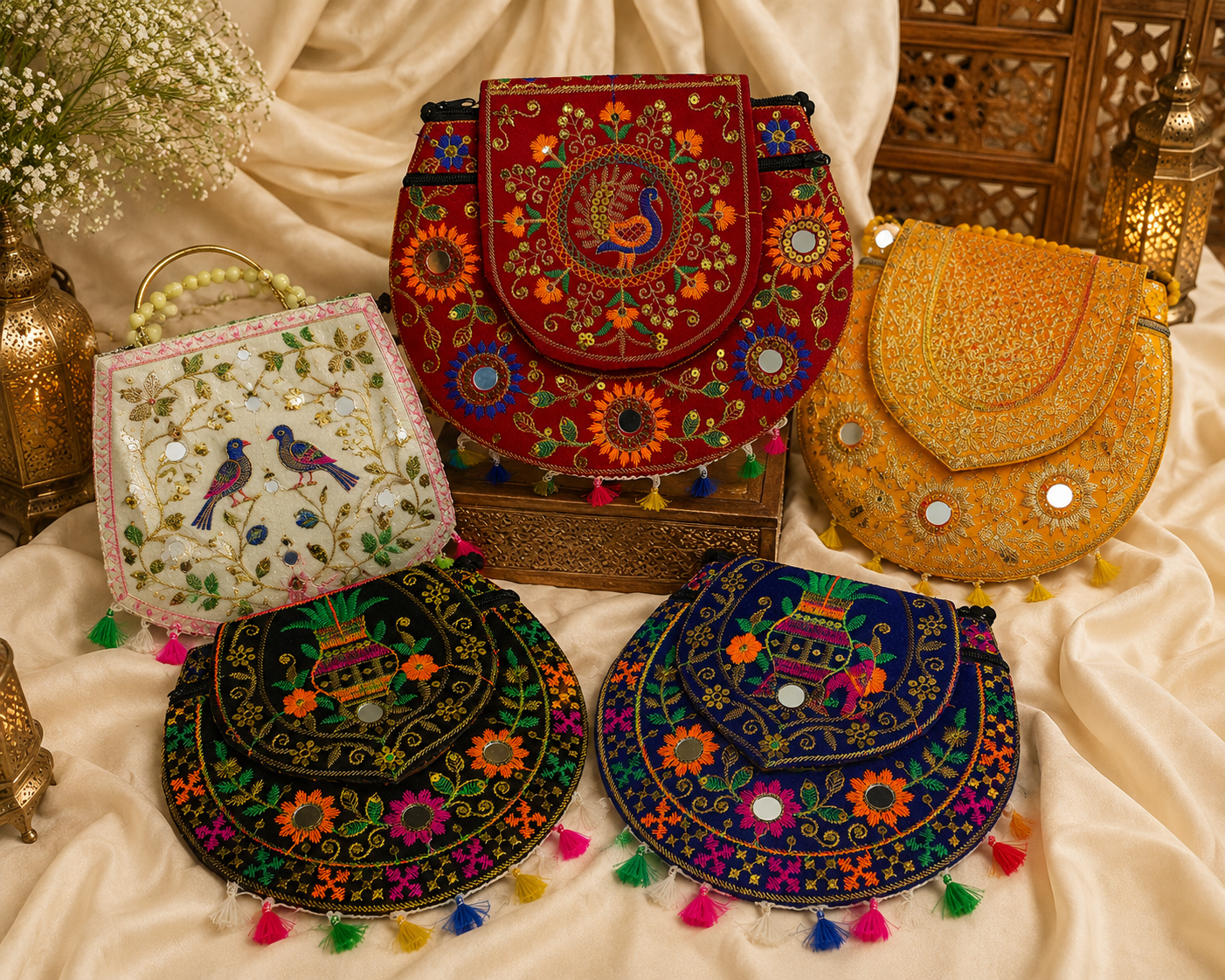 Royal Peacock Embroidered Handbag