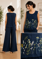 Navy Blue Embroidered Kurti & Palazzo Suit Set