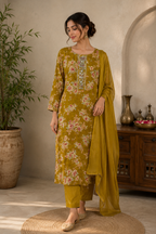 Mustard Bloom Embroidered Kurta Set