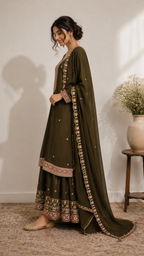Olive Grace Embroidered Sharara Set