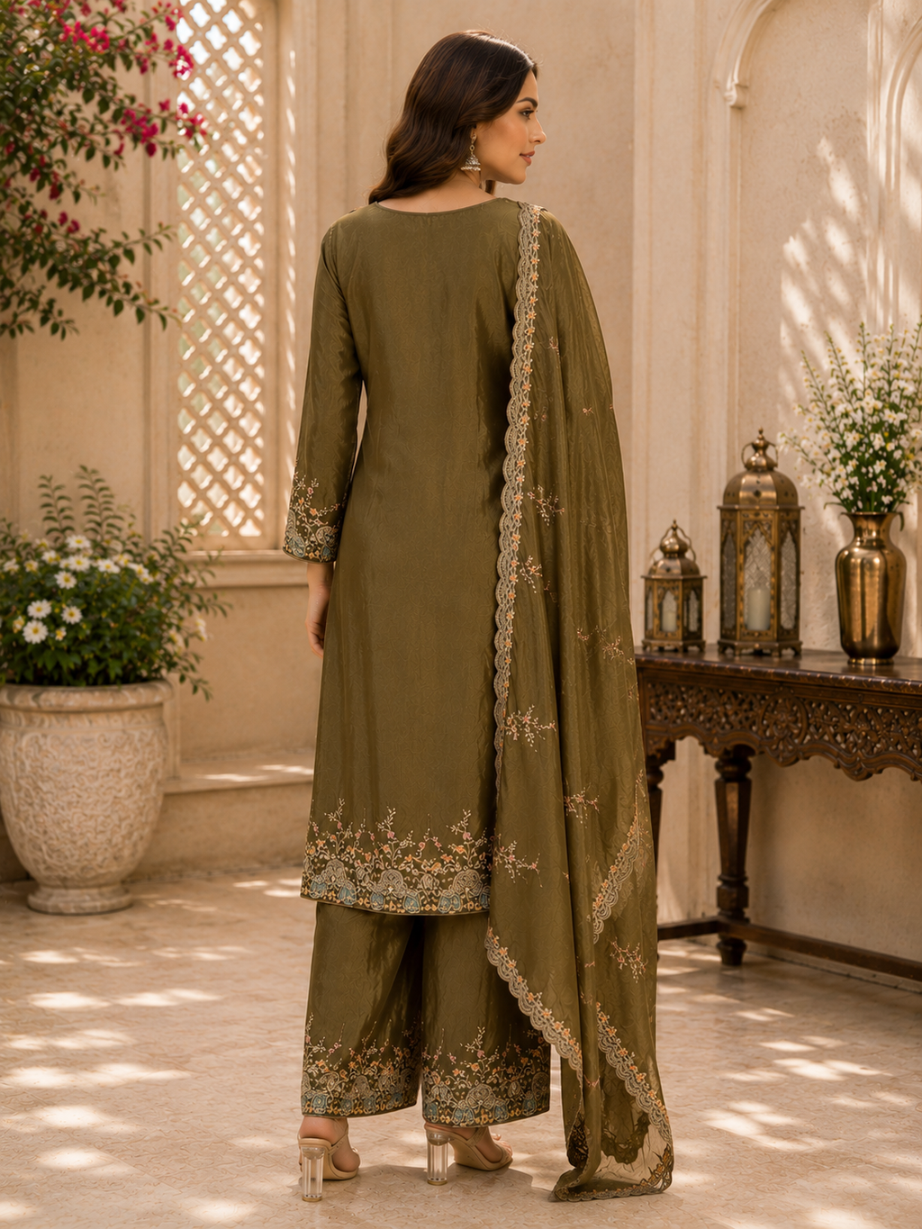 Olive Heirloom Embroidered Palazzo Set